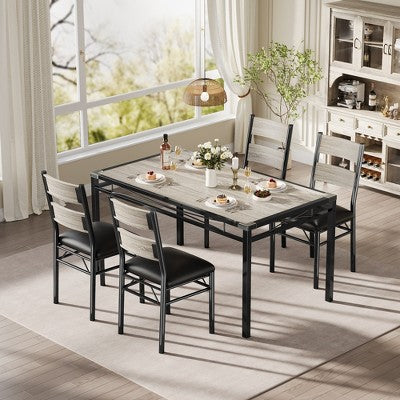 Dining Table Set for 4, Dining Room Table Set, Wood Kitchen Table and Chairs Set of 4 with Upholstered Chairs for, Kitchen Room, Apartment