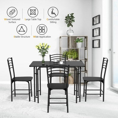 Costway 5 Pcs Modern Dining Table Set 4 Chairs Steel Frame Home Kitchen Furniture Black