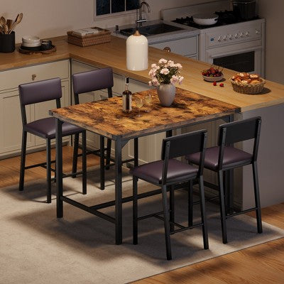Garvee 3-Piece Dining Table Set W/Footrest & 2 Upholstered Chairs, High Table and Chairs Set with Corner Protector, for Pub, Dining