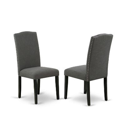 HomeStock Belmont 7Pc Rectangular 60 Inch Dining Table And Six Parson Chair With Black Leg And Linen Fabric Dark Gotham Grey