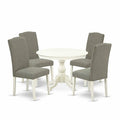 5-Piece Linen White Finish Solid Wood Top Dining table with 4 Chairs with