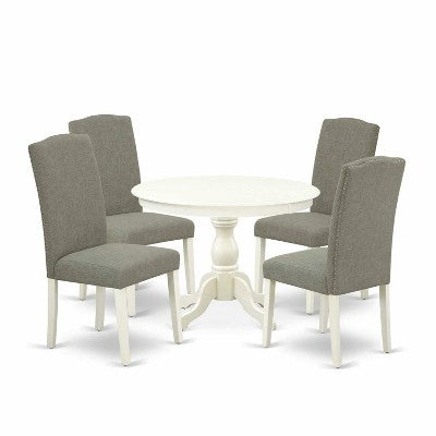5-Piece Linen White Finish Solid Wood Top Dining table with 4 Chairs with