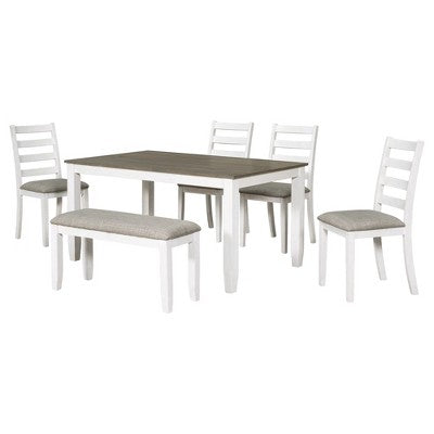 6 PCS Rustic Wood Dining Table Set, Rectangular Table with 4 Chairs & Bench-ModernLuxe