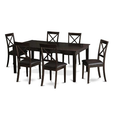 7 Piece Dining Set - Kitchen Table with Pedestal & Faux Leather Chairs - 42x72 Inch