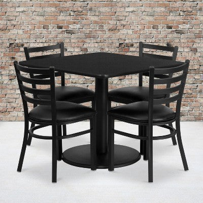 Flash Furniture 36 Square Laminate Table Set with Round Base and 4 Ladder Back Metal Chairs