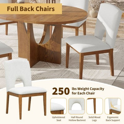 5 Pieces Extendable Round Dining Table Set for 4, Modern Kitchen Dining Table with Removable Leaf and 4 Upholstered Chairs for Dining Room