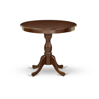 HomeStock Belmont 3 Piece Dining Table Set 1 Kitchen Table and 2 Doeskin Linen Fabric Kitchen Chair Button Tufted Back , Nail Heads - Mahogany Finish