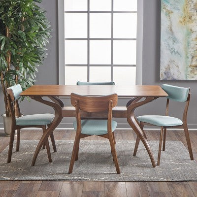GDFStudio Megann Mid-Century Modern Wood Fabric Upholstered 5 Piece Dining Set
