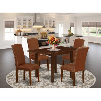 HomeStock 5-Pc Mahogany Finish Solid Wood Top - Dining Room Set - Seats 4