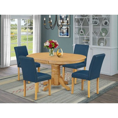 Tuscan Oval Dining Set 5pc - 42-60 Table w/ Leaf & 4 PU Leather Chairs - HomeStock