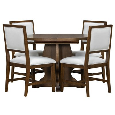 GDFStudio Mandy Farmhouse 5-Piece Extendable Dining Table Set with Upholstered Chairs