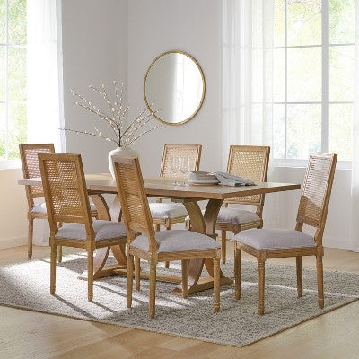 Christopher Knight Home Pampas French Country Fabric Upholstered Wood and Cane 7 Piece Expandable Dining Set