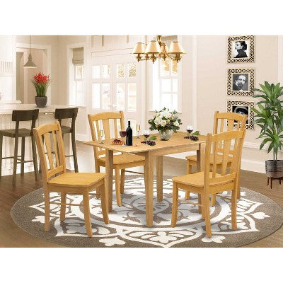 HomeStock 5-Pc Natural Oak Finish Solid Wood Top - Dining Room Set - Seats 4