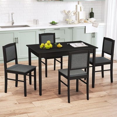 Costway 5 PCS Dining Table Set for 4 w/Rubber Wood Legs Upholstered Seat Padded Backrest