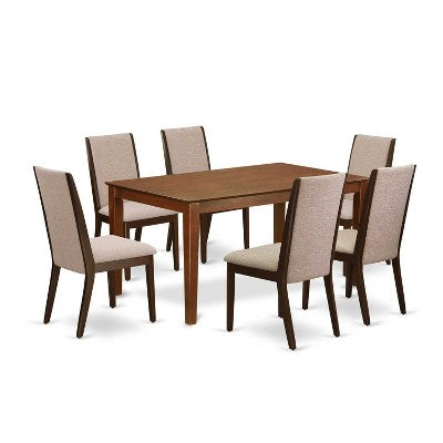 HomeStock 7-Piece Rectangle Mahogany Finish Solid Wood Top Dining Table with 6 Parson Chairs