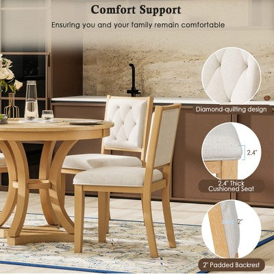 5-Piece Retro Dining Set with Extendable Round Table and 4 Upholstered Chairs