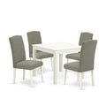 Modern 5Pc Dining Set - Square Table & 4 Chairs - Linen White Legs - Dark Shitake Fabric