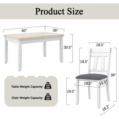 VECELO 6-Piece Wooden Dining Table Set, Dining Table with 4 Armless Upholstered Dining Chairs & Bench for Kitchen, Rubber Wood Legs, Gray