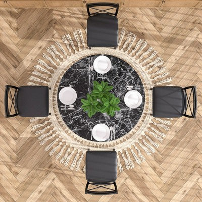 VECELO 5-Piece Dining Table Set for 4, Faux Marble Dinette with 4 Chairs for Kitchen, Small Space, Black/White