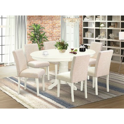 HomeStock Oval Kitchen Dining Table Set Linen White