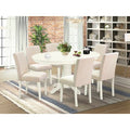HomeStock Oval Kitchen Dining Table Set Linen White