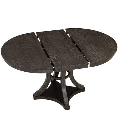 Merax Stylish 5-Piece Retro Dining Set with Extendable Round Table & 4 Upholstered Chairs