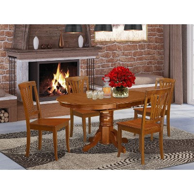 5-Piece Oval Saddle Brown Finish Solid Wood Top Dining table with 4 Chairs with