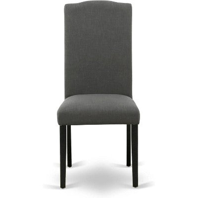 HomeStock Belmont 7Pc Rectangular 60 Inch Dining Table And Six Parson Chair With Black Leg And Linen Fabric Dark Gotham Grey