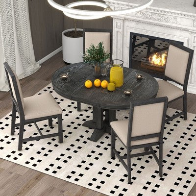 5-Piece Dining Set with Extendable Round Table and 4 Upholstered Chairs - ModernLuxe