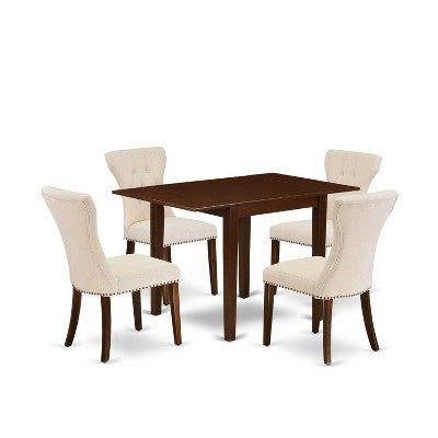 5-Piece Mahogany Finish Solid Wood Top - Rectangular Button Tufted Dining Room Set - Seats 4