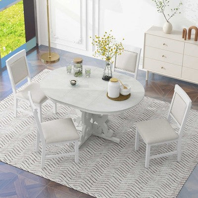 GDFStudio Ford 5 Piece Dining Set with Extendable Table and Upholstered Chairs
