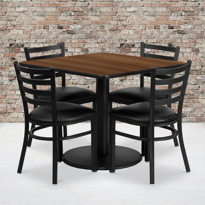 Flash Furniture 36 Square Laminate Table Set with Round Base and 4 Ladder Back Metal Chairs