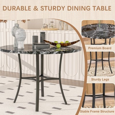 VECELO 5-Piece Dining Table Set for 4, Faux Marble Dinette with 4 Chairs for Kitchen, Small Space, Black/White