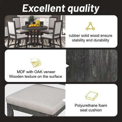 5-Piece Dining Set with Extendable Round Table and 4 Upholstered Chairs - ModernLuxe