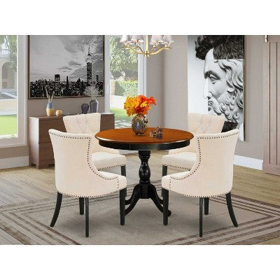 HomeStock 5-Piece Round Black and Cherry Finish Solid Wood Top Dining table with 4 Chairs