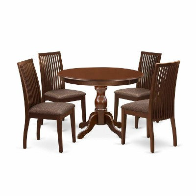 HomeStock 5-Piece Mahogany Finish Solid Wood Top Dining table with 4 Chairs with Slat Back