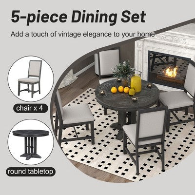 5-Piece Dining Set with Extendable Round Table and 4 Upholstered Chairs - ModernLuxe