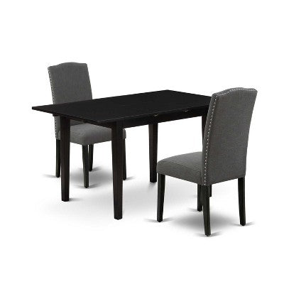 HomeStock 3-Piece Black Finish Rectangular Solid Wood Top with Butterfly Leaf Dining Table Set