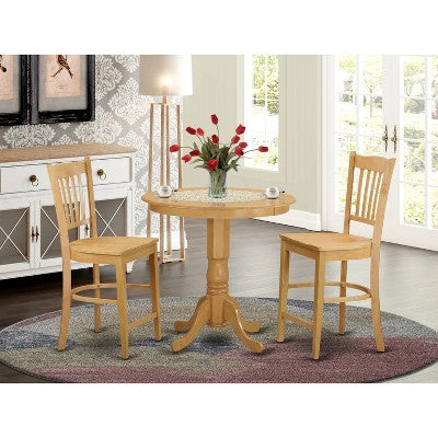 HomeStock 3-Pc Natural Oak Finish Solid Wood Top - Dining Room Set - Seats 4