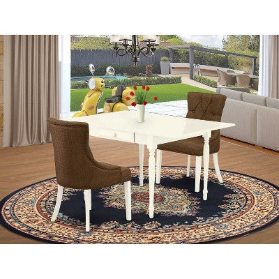 HomeStock 3-Piece Linen White Finish Solid Wood Top with Dropleaf Dining Table Set