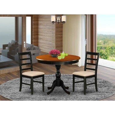 3-Piece Black and Cherry Finish Solid Wood Top - Round Dining Room Set - Seats-4