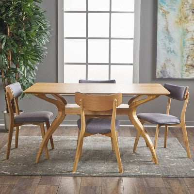 GDFStudio Megann Mid-Century Modern Wood Fabric Upholstered 5 Piece Dining Set