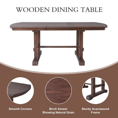 Farmhouse Extendable Dining Table Set for 6, 7 Pieces Wood Expanding Kitchen Table Set with 6 Upholstered Chairs