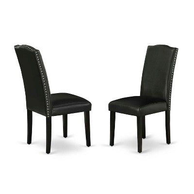 Dinette Set 3Pc Round Table & 2 Parsons Chairs - Black PU Leather - 42 Table