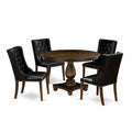 HomeStock 5-Piece Distressed Jacobean Finish Solid Wood Top Dining table with 4 Chairs