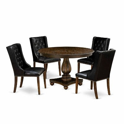 HomeStock 5-Piece Distressed Jacobean Finish Solid Wood Top Dining table with 4 Chairs