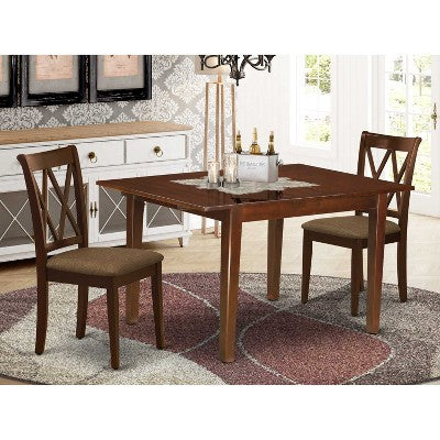 HomeStock 3-Piece Mahogany Finish Rectangular Solid Wood Top with Butterfly Leaf Dining Table Set