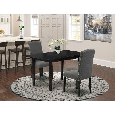 HomeStock 3-Piece Black Finish Rectangular Solid Wood Top with Butterfly Leaf Dining Table Set