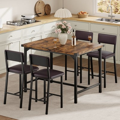 Garvee 3-Piece Dining Table Set W/Footrest & 2 Upholstered Chairs, High Table and Chairs Set with Corner Protector, for Pub, Dining