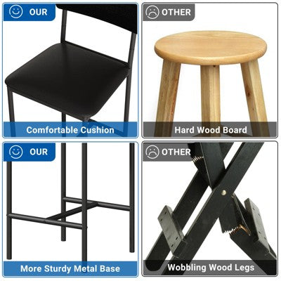 Counter Height Kitchen Table with 2 Upholstered Bar Stools, Wood Dining Table Chairs Set for 2 with Storage Shelves, for Small Space, Apartment